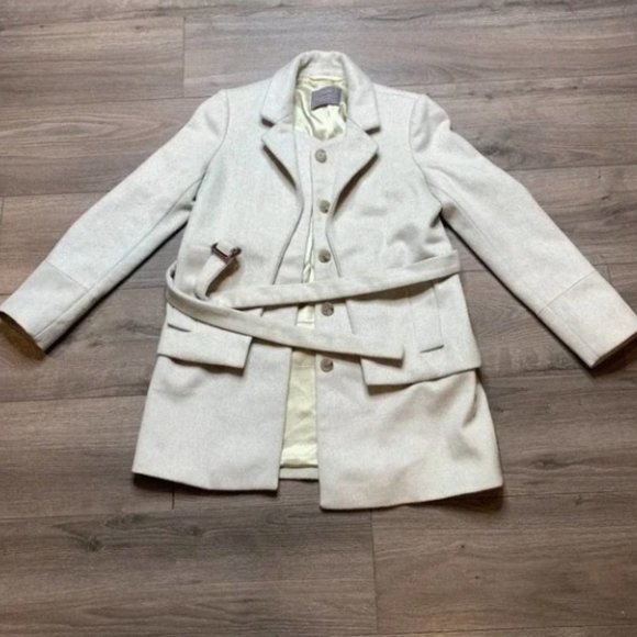 J. Crew Wool Peacoat by Nello Gori Gray Double Layer Belted Coat Women's Size 4 - Picture 2 of 7